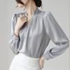 Elegant V-Neck Satin Blouse Women Slim Fit Lightweight Office Shirt 2026 Pure Color