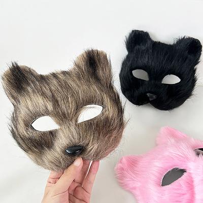 1Pc Halloween Cosplay Party Costume Diy Accessories Faux Fur Fox Mask Furry Half Face Animal Cat Mask