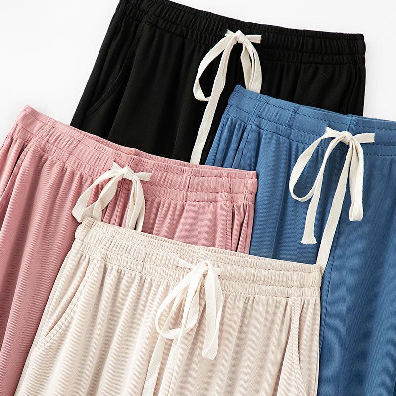 Light Blue Ice Silk Wide-leg Pants Women's Summer Thin 2025 New High-waisted Straight Lazy and Loose Pants