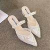 Neue elegante sexy Spitze Platz Ferse Damen Sandalen Sommer Zwei-Wear Casual Spitzschuh Mode Mode Hausschuhe KEINE:A39