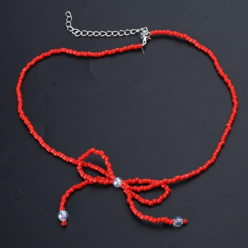 Fashionable Bowknot Pendant Necklace Handmade Colorful Beads Neckchain Bow Clavicle Chain for Women Girls Choker