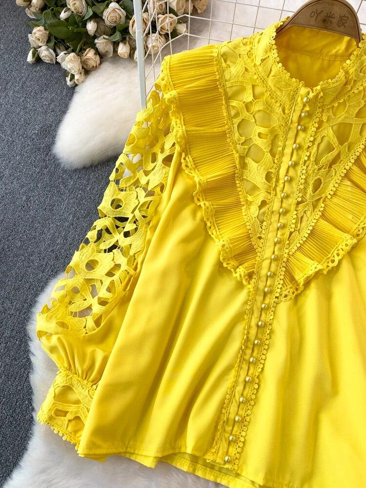 Γυναικεία γυναικεία μπλούζα σε στυλ vintage δικαστήριο με μακρυά μανίκια με φαναράκια πουκάμισα γυναικεία μπλούζα