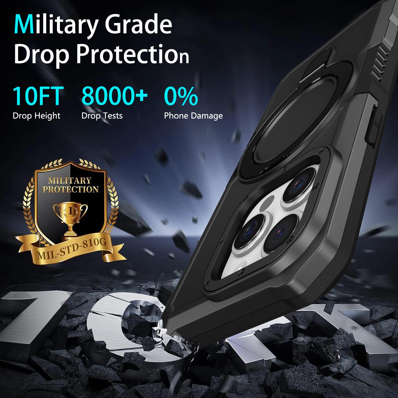 

For iPhone 15 Pro Max Ring Kickstand Case TPU+PC Magnetic Phone Cover Black