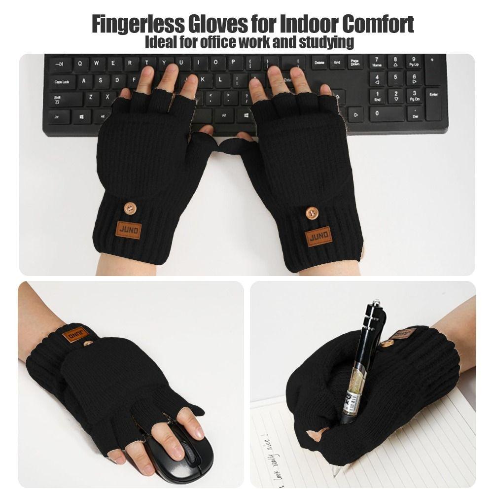 Flip Top Knitted Fingerless Gloves Thermal Half Finger Gloves  for Women and Men