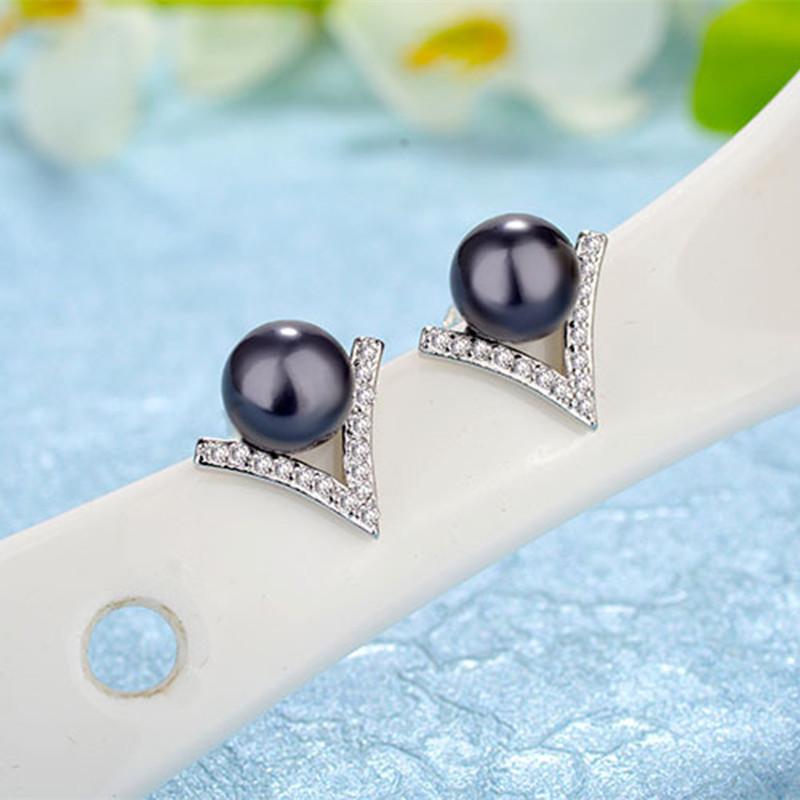 Buyee 925 Sterling Silver Stud Earring 8mm Freshwater Pearl Earring for Women Fashion Family Party Fine Jewelry Earring with Box