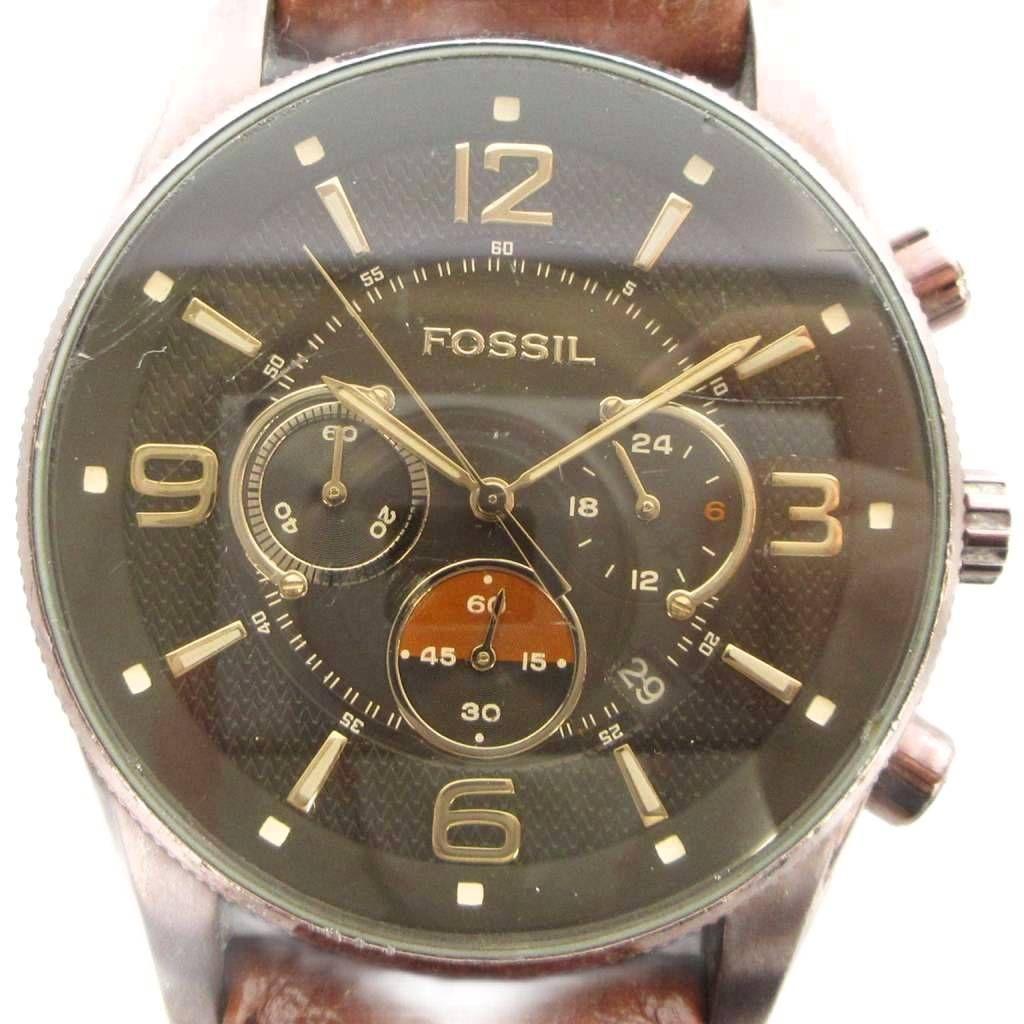 Used FOSSIL Watch Chronograph Quartz with Calendar Black Dial FS-4386 Brown GY35 /MQ