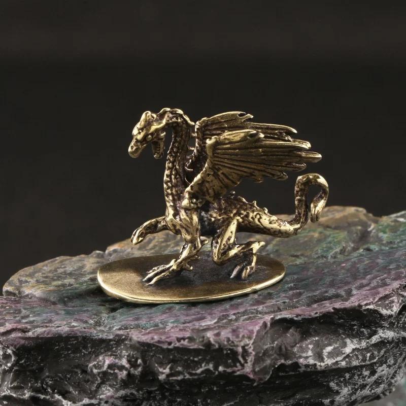 Mini Brass Ornament Demon Dragon Little Flying Dragon Statue Home Office Desk Decor Ornament Antique Handicrafts Gift Decoration