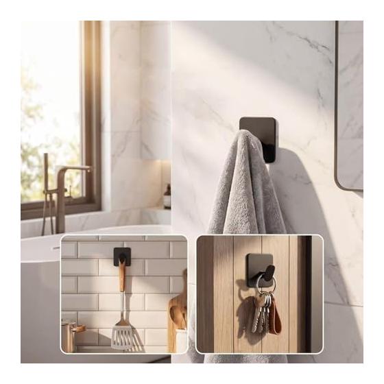 Adhesive Hook | Made of Rust-proof Stainless Steel with Anti-slip Treatment, It Has a Heavy-duty Design and Is Sturdy and Durable. Adhesive Towel