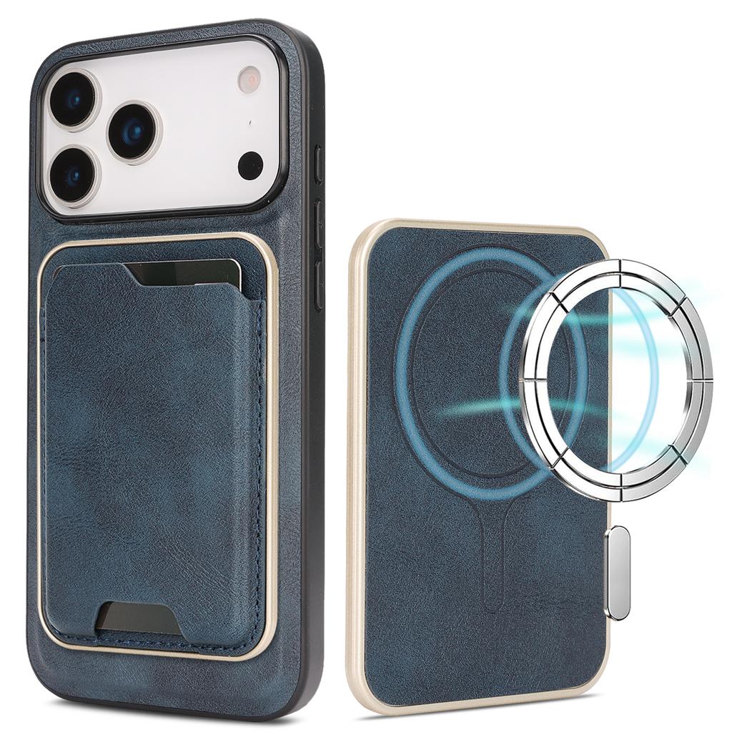 For iPhone 17 Pro Case Compatible with MagSafe Ultra Thin Card Holder PU Leather Coated TPU Cover