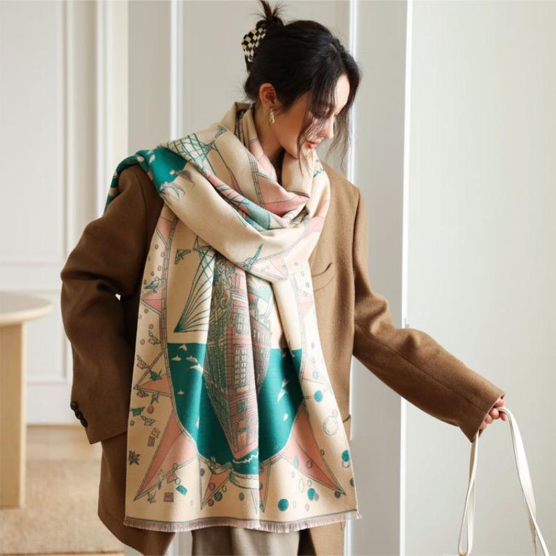 New Double-sided Imitation Cashmere Scarf Women's Autumn and Winter Five-pointed Star Jacquard Shawl Long Versatile Thickened Warm Scarf