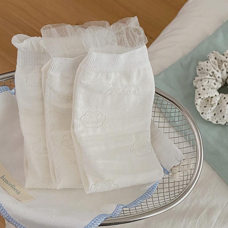 Summer Thin White Extremely Anti-Boneless Mesh Medium Tube Socks Children'S Lace Versatile Girls Pile Small White Socks