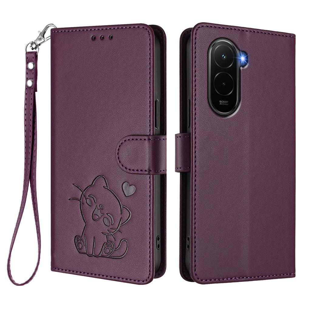 For Xiaomi Poco M7 Plus 5G/M7 4G (169mm) Wallet Case with Wrist Strap Love Cat Pattern Imprint Leather Phone Cover