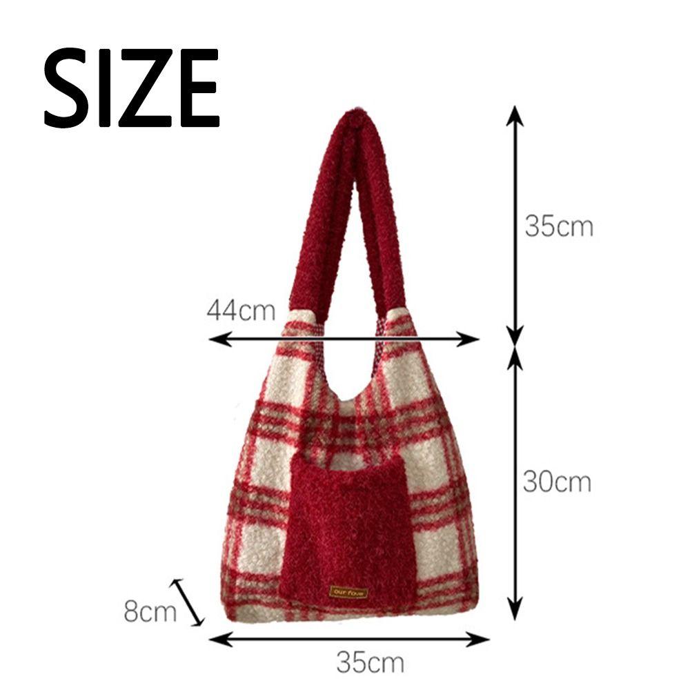Fashionable Women's Shopping Bag Plaid Printed Plush Patchwork Bag Plush Shoulder Bag Girls