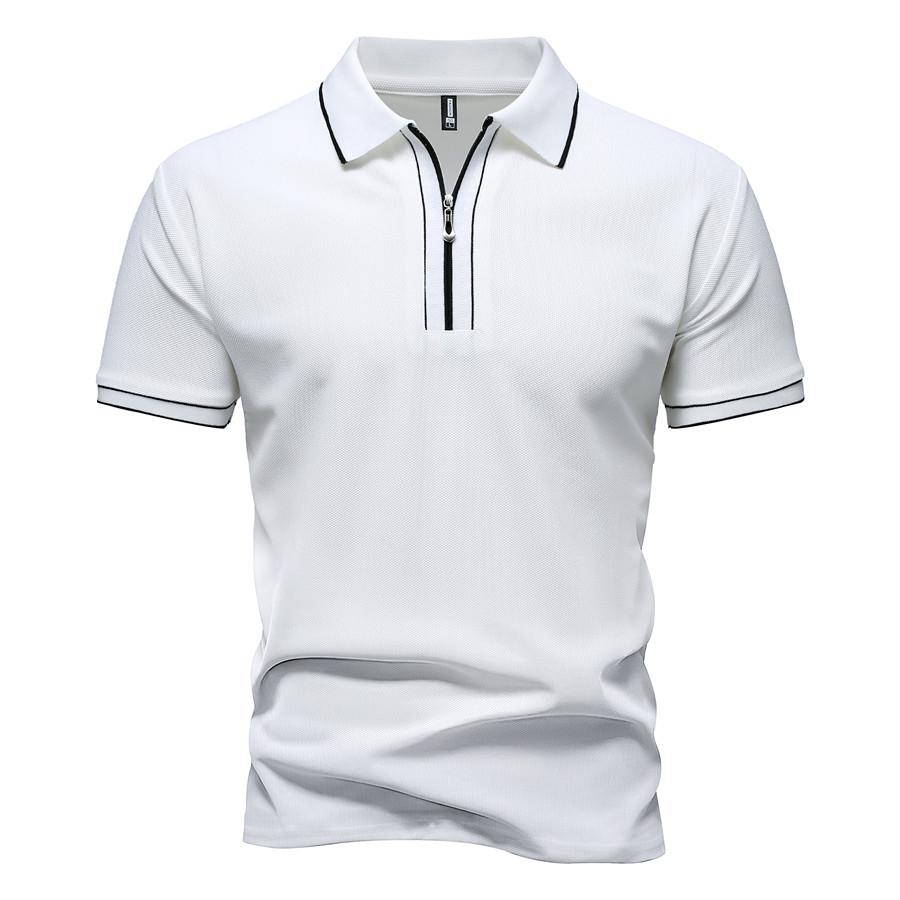 Camisas Polo de Verano para Hombre Ajuste Delgado Diseño con Cremallera Manga Corta Transpirables Casual Cuello de Solapa de Contraste Streetwear Tops Básicos