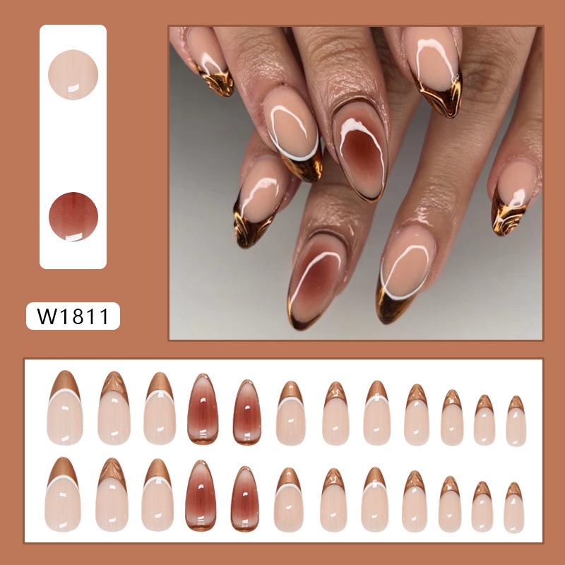 24 Pieces Wear Nail Caramel French Three-dimensional Blush, Whitening and Durable, Versatile and Removable Nail Art