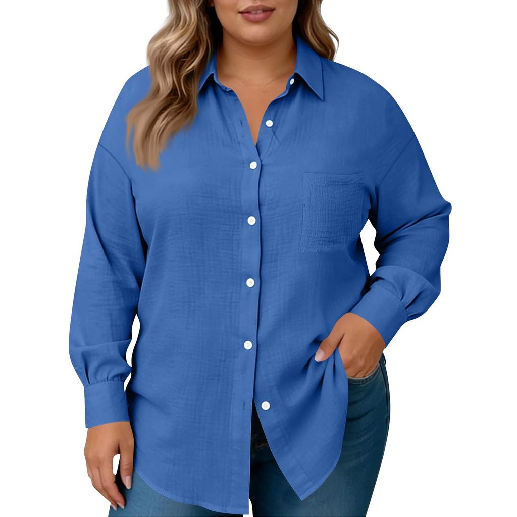 Damesmode Casual Kleur Knoopsluiting Lange Mouwen Shirt Top