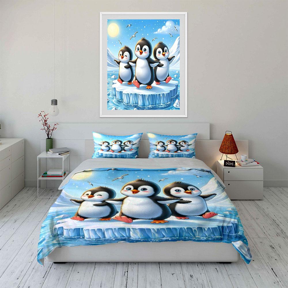 Penguins on icy landscape. Bedding sets Duvet cover sets Duvet covers Pillowcases(1 * Duvet Cover 2 * Pillowcases without duvet insert)