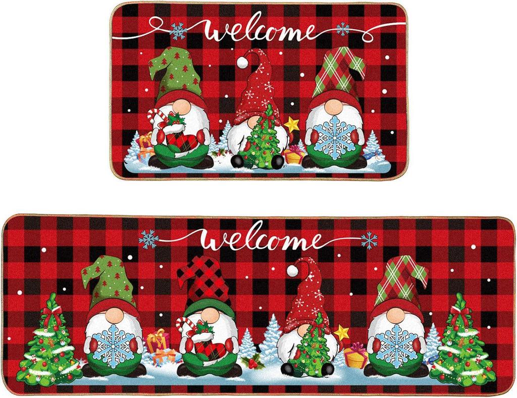 Cross-Border Christmas Holiday Two-Piece Kitchen Mat Set - Oil-Absorbing, Dirt-Resistant