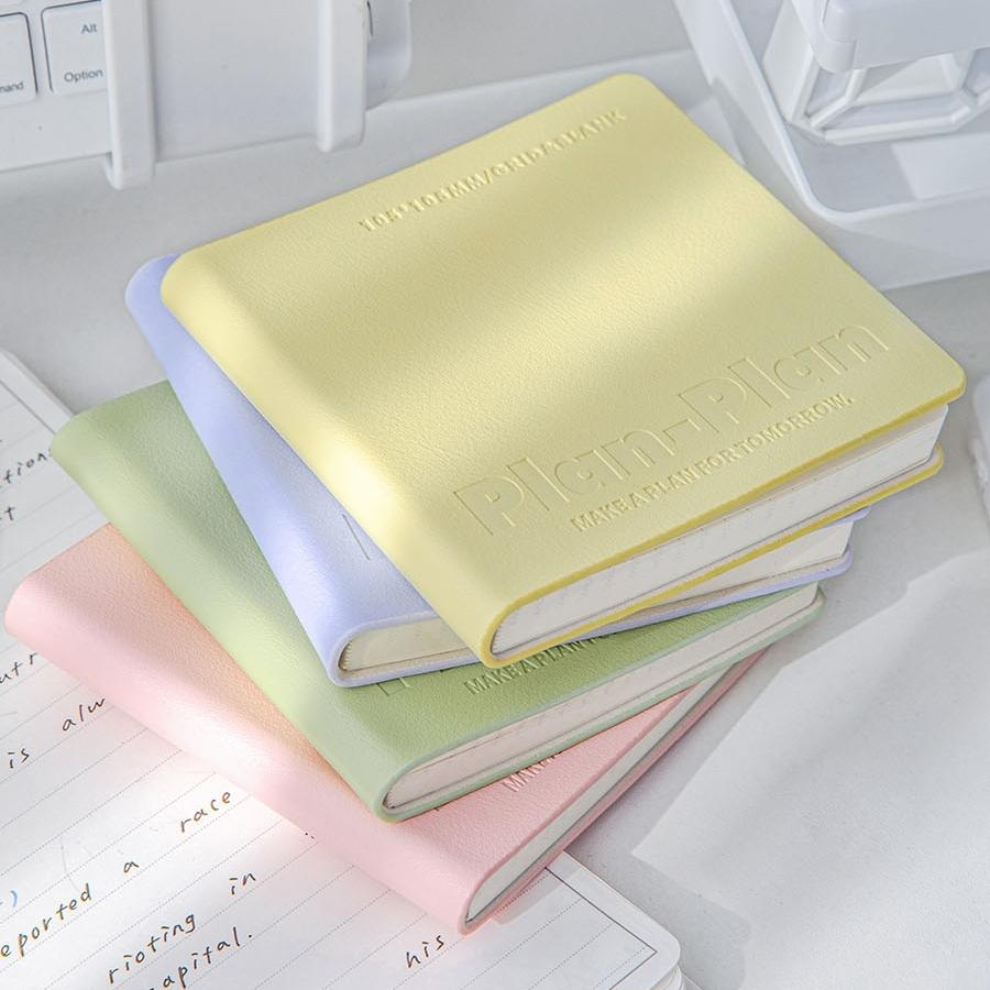 Cube Notebook Plan Book Portable Size Mild Color Soft PU Cover Grid & Blank Page 80 Sheets Diary Memo Office School