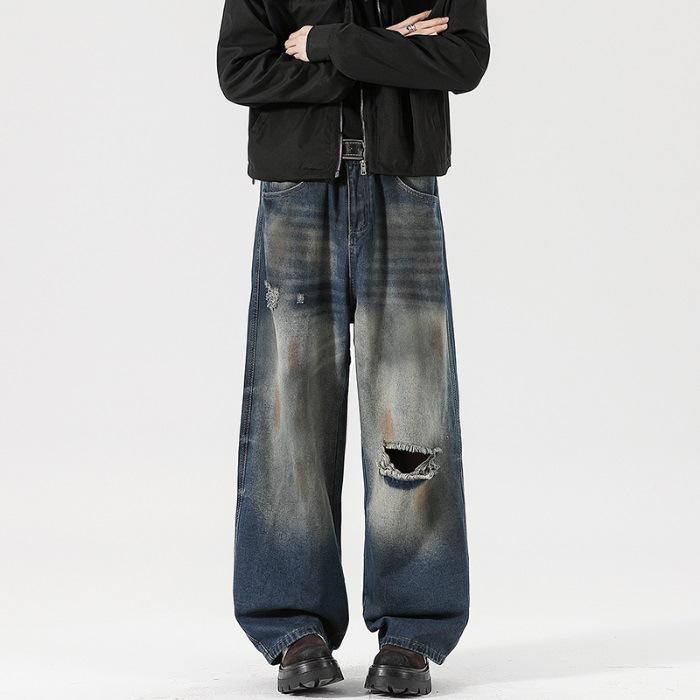 

Новые весенне-летние брюки-шаровары, грязные брюки, выгоревшие, вываренные в соленой воде, уличные джинсы, брюки 3XL