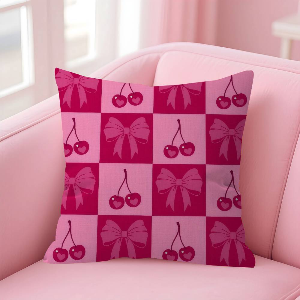Pink Bow Cherry   Pillow Cover Design cushion Cover decor Holiday Decorati