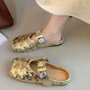 Fashion Spring New Baotou Slippers Square Head Shallow Mouth Braided with Glitter Soft Sole Anti-slip Wear-resistant Flat Shoes