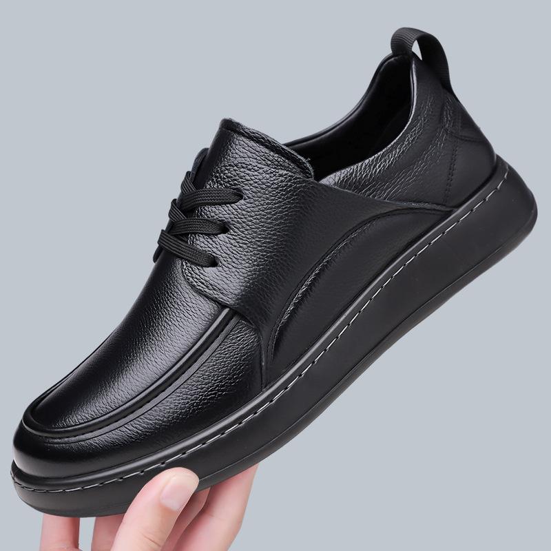 Men's Business Casual Leather Shoes Spring Autumn New Solid Color Fashion Casual Shoes for Man Lace-up Anti-slip Loafers Male