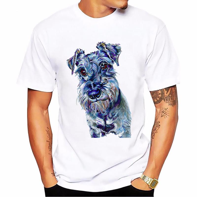 Vintage Schnauzer Animal Print Tshirt Homme Summer White Short Sleeve TShirt Funny T Shirts Dog Lover Gift Tee Summer Tops