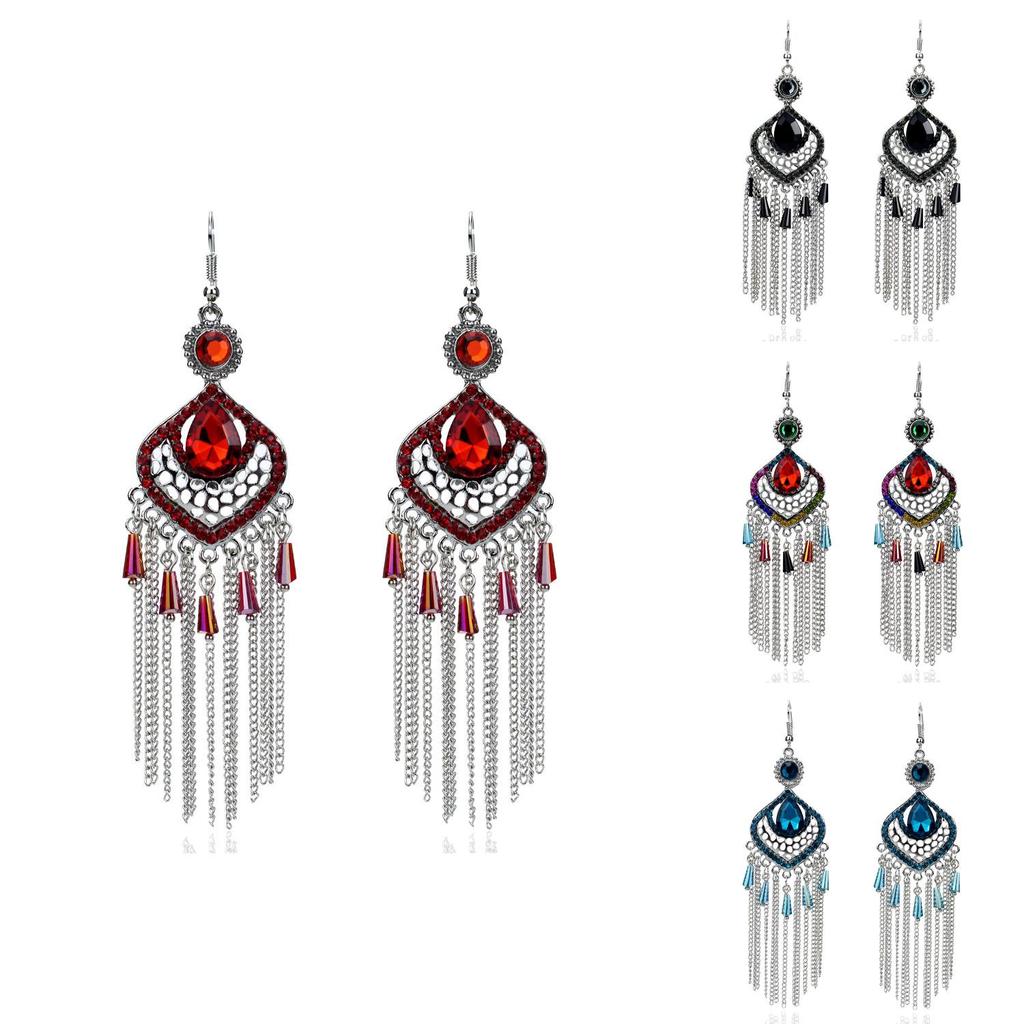 Vintage Geometric Alloy Drop Earrings With Embellished Gems For Womens Casual Wear
