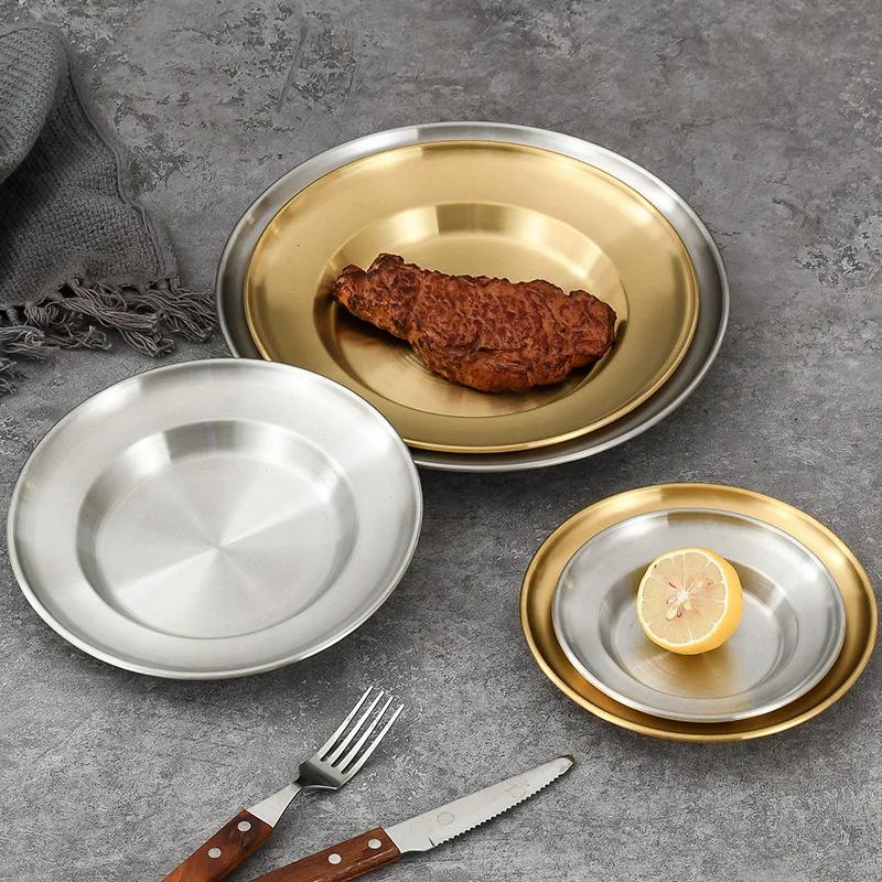 6 Pezzi Acciaio Inossidabile Piatto da Pranzo Vassoio da Campeggio Picnic Anti-Sporco Tavolo da Cucina Bar Stoviglie Piatto per Frutta Snack Torta Accessori da Cucina