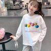 Kids' Long-Sleeve Cotton Princess T-Shirt - White Cartoon Spring/Autumn Base Layer