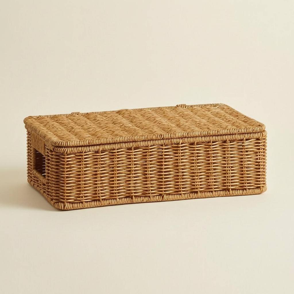 Rattan Storage Box with Lid Decorative Rattan Storage Box Lidded Wicker Basket Multi-Purpose Natural Wicker Organizer