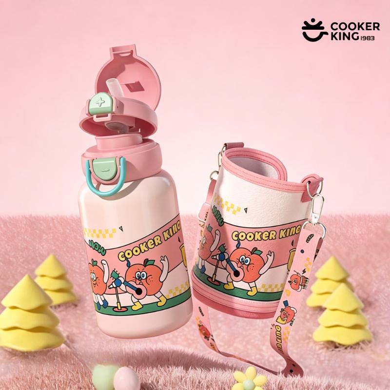 580ML Insulated Water Bottle with Straw Made of 316/304 Stainless Steel and PP Suitable for Children with Cup Sleeve