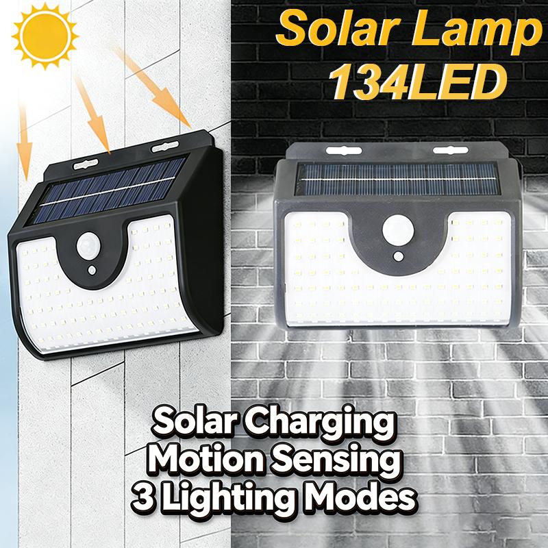 IP65 Waterproof 134LED Solar Motion Sensor Wall Light 3 Sides Outdoor Security Lamp for Yard Garden Garage Pathway Decor