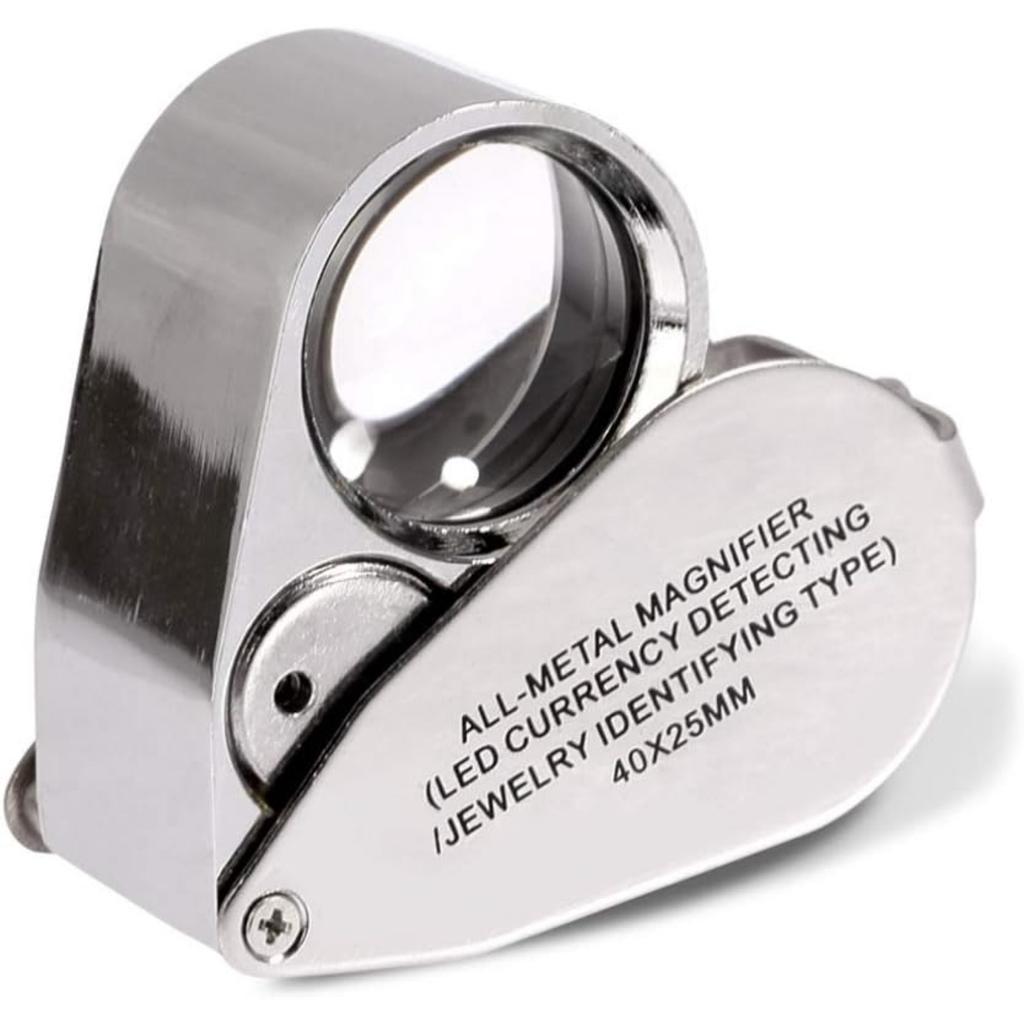 40x 25mm Jeweller Magnifier Pocket Folding Magnifying Jewelry Eye Loupe with LED Light Illuminated LED Currency Detecting/Jewlers Identifying Type