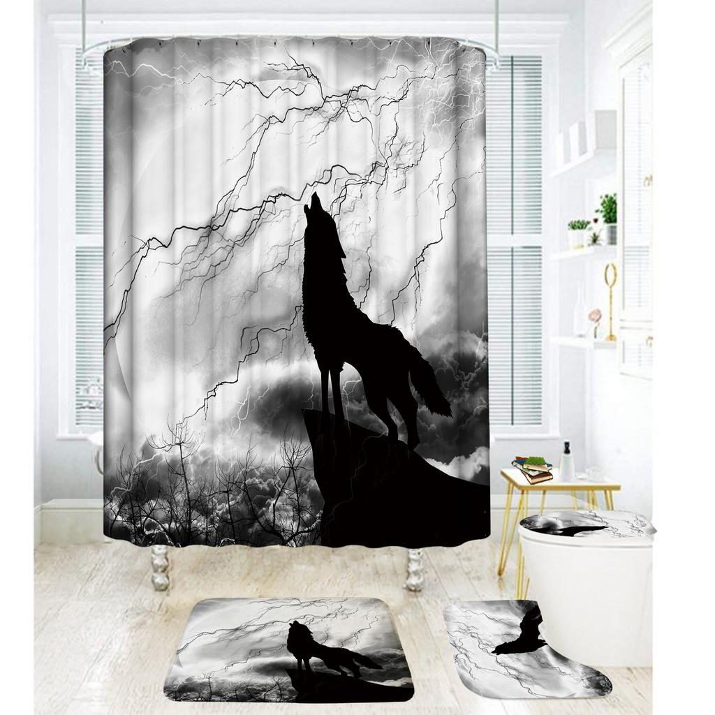 Bathroom Shower Curtain Four-Piece Digital Printing African Animal Waterproof Shower Curtain Shower Curtain Partition Curtain Bath Mat