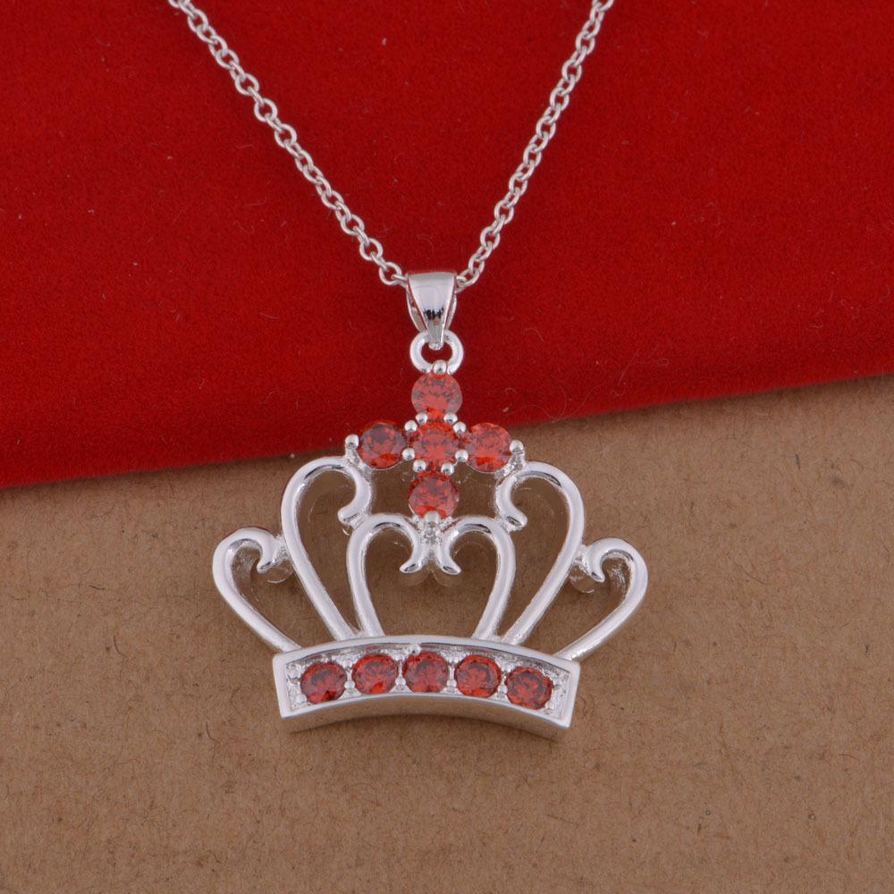 

925 Sterling Silver Crown Necklace with Inlaid Diamonds - Korean Style