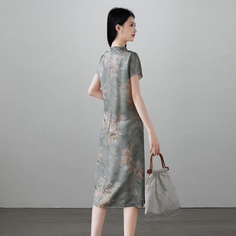 SOFSIL 2026 Summer New Chinese Style Silk Blend Printed Qipao Dress