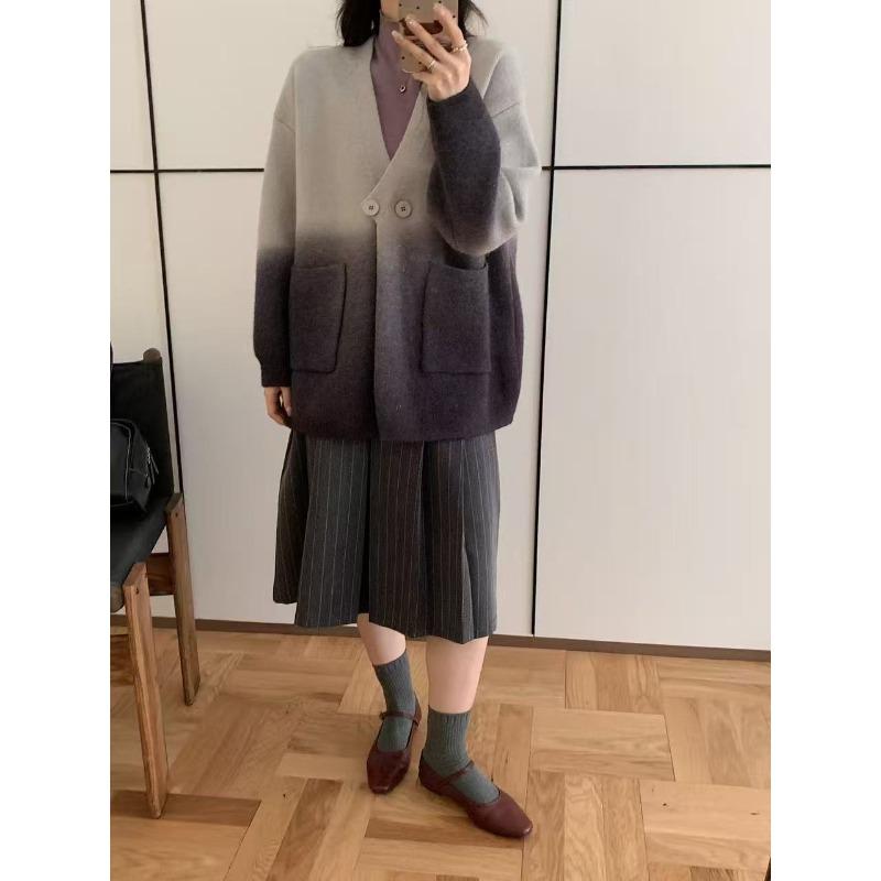 

Постепенно меняющийся вязаный кардиган женская одежда осень и зима новый ленивый ветер свободный большой размер утолщенная куртка-свитер женская One size серый