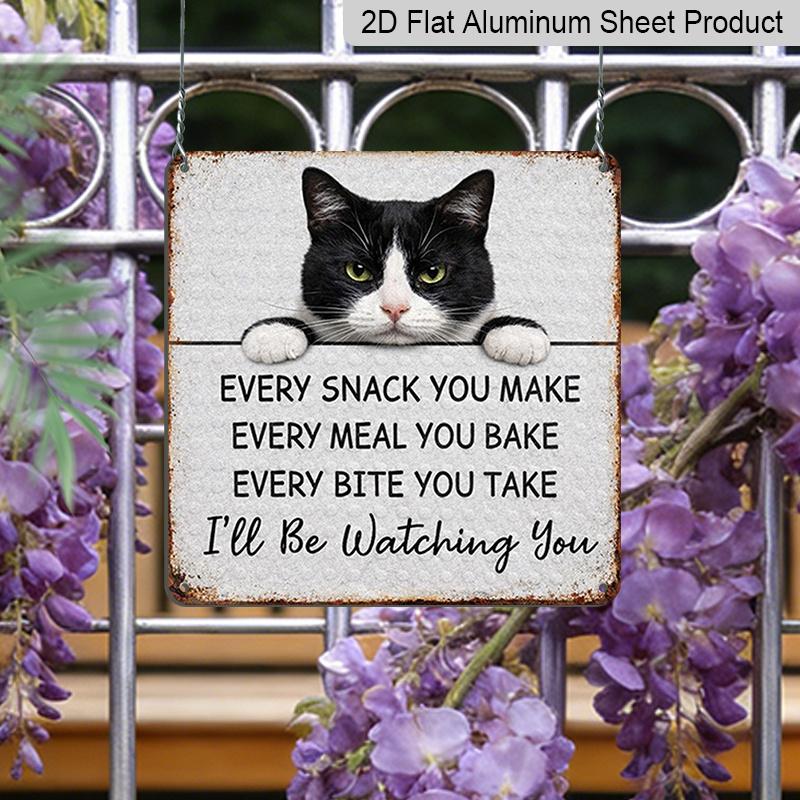 

2D Flat, 1pc, Cat Lover Decor, Vintage Aluminium Sign, Funny Cat Watching Sign, Playful Decoration for Kitchen, Dining, Office, Entryway, Porch 20*20cm
