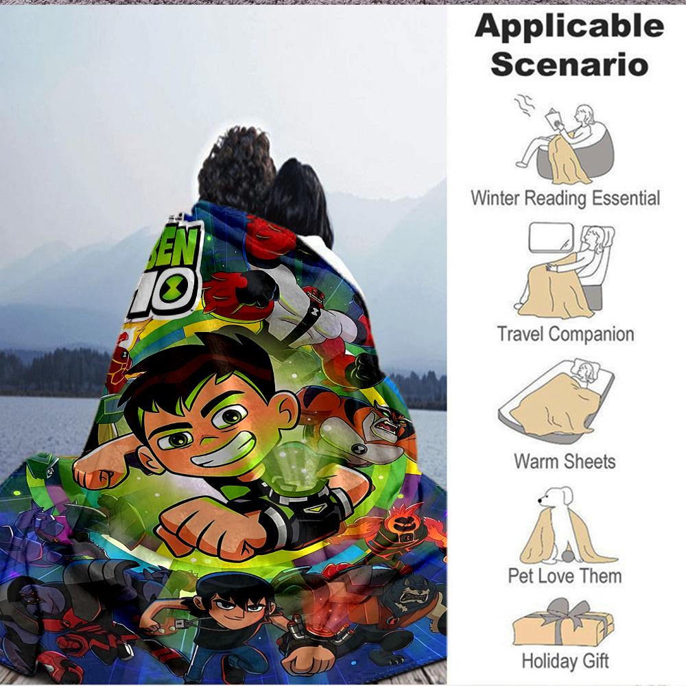 1pc Ben 10 Aliens Flannel Blanket, Soft Skin Friendly with Digital Printing, Various Sizes Available for Family, Friends, Birthday