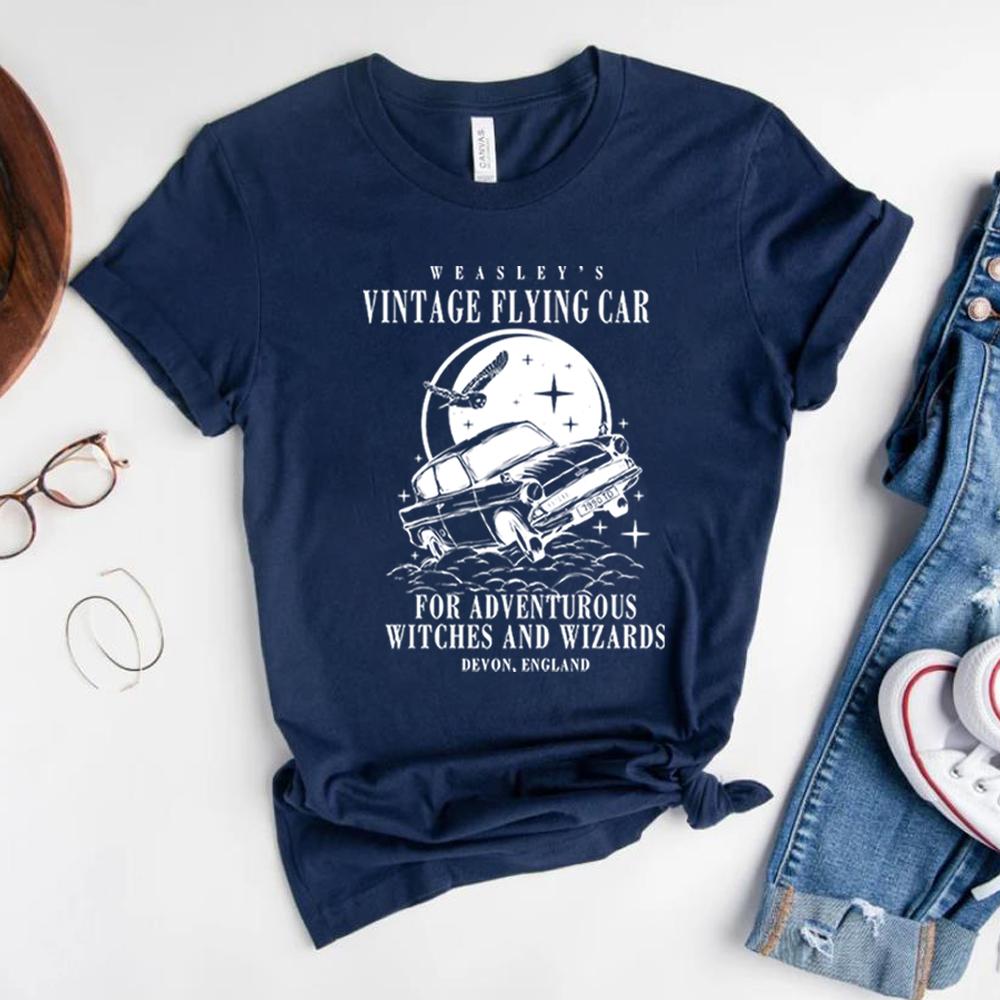 Vintage Fiying Car T Shirts Universal Shirt Unisex Harajuku Vintage Aesthetic ShortSleeve TShirts Oversized Streetwear Couples