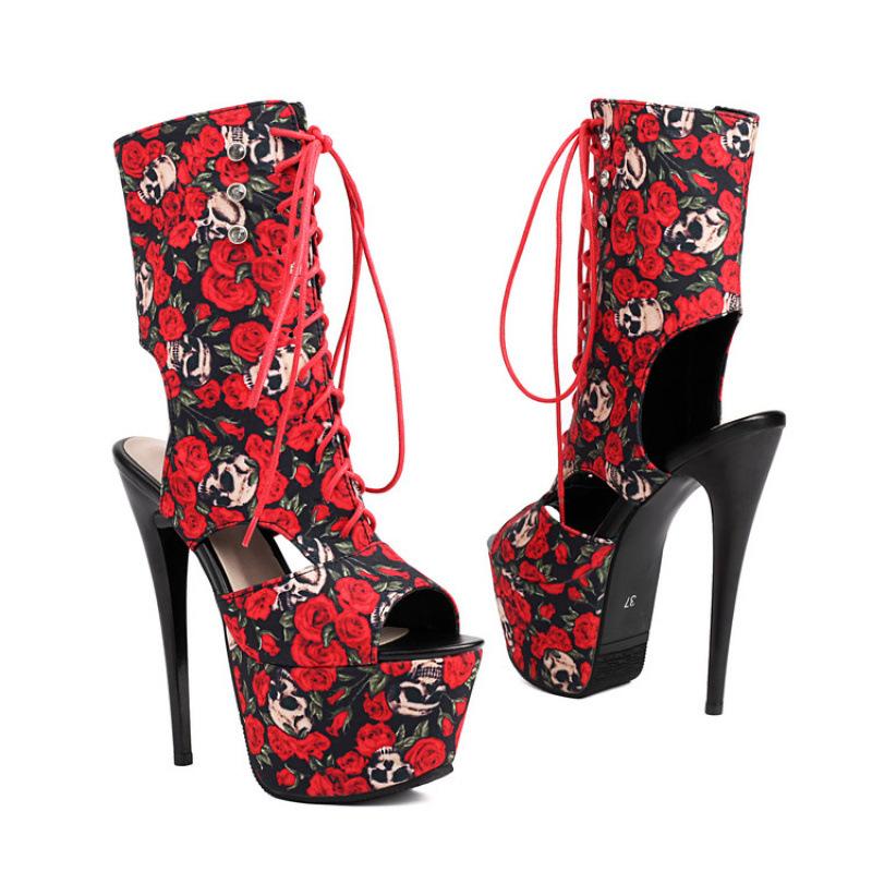 Foreign trade large size nightclub style super high heel sandals sexy lace-up waterproof table women's shoes waterproof table thick heel catwalk w