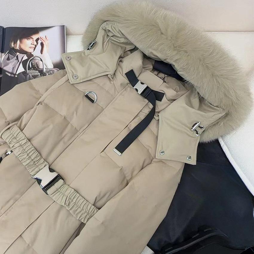 New Fox Sweater Collar Strap Slim Long Down Thickened Pike Insulation Winter Quilted Jacket Hooded