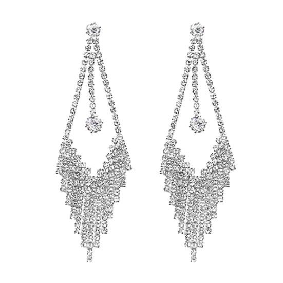 Luxury Geometric Tassel Rhinestone Long Dangle Women Stud Earrings Jewelry Gift серебряный