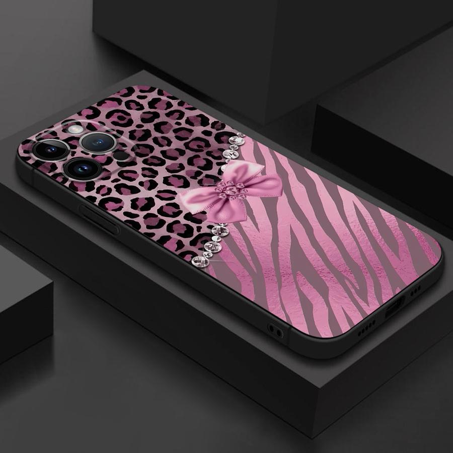 Pink Bow Leopard Design Phone Case for Google Pixel 7a 8a 9 Pro XL 6 Pro 6a 7 Pro 8 Pro Bumper Luxury Black Soft Cover