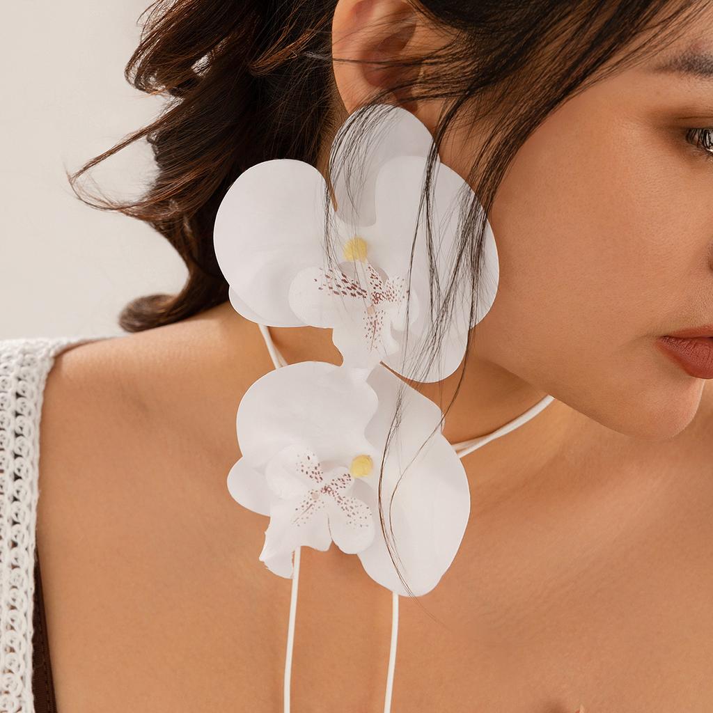 Modisches Dreidimensionales Phalaenopsis-Blumen-Halsketten-Choker Personalisiert Lang Gewickelt Wachsfaden-Blumenhalskette