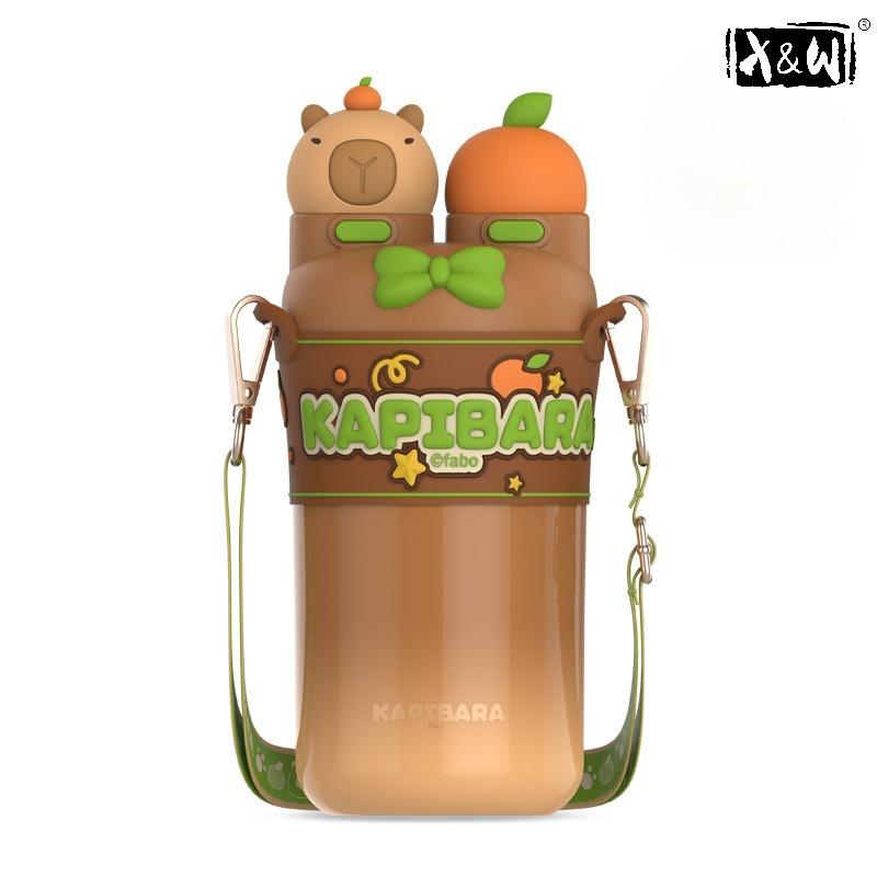 XW TunTun Fun Double Drinking Vacuum Cup 550ml Cute and Adorable Cartoon Straw Direct Drinking Children s Cup Mugs Coffee Cups 550ml