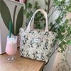 Elegant Embroidered Daisy Floral Handbag Soft Cotton Linen Tote Bag For Moms