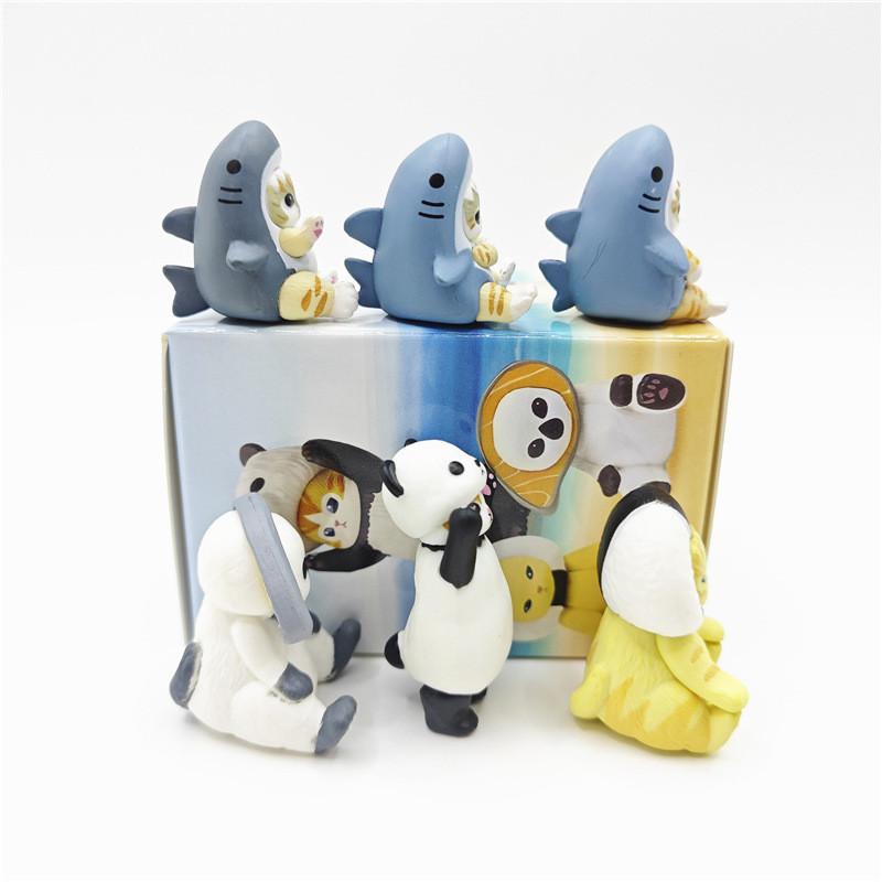 Charming Q Cute Shark Cat Blind Box Figurines With Salmon Sushi Design Pvc Material